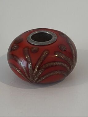 TROLLBEADS red glass bead sterling silver core red tinsel charm